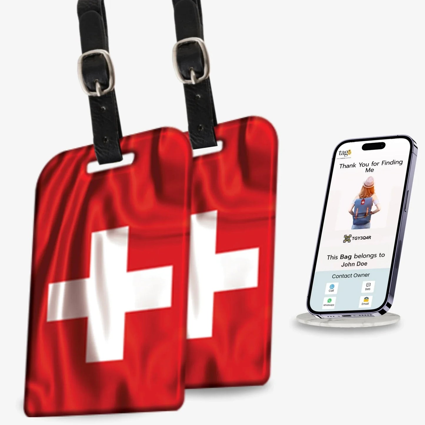 Smart Bag Security Tag - Swiss Flag [Pack 2]